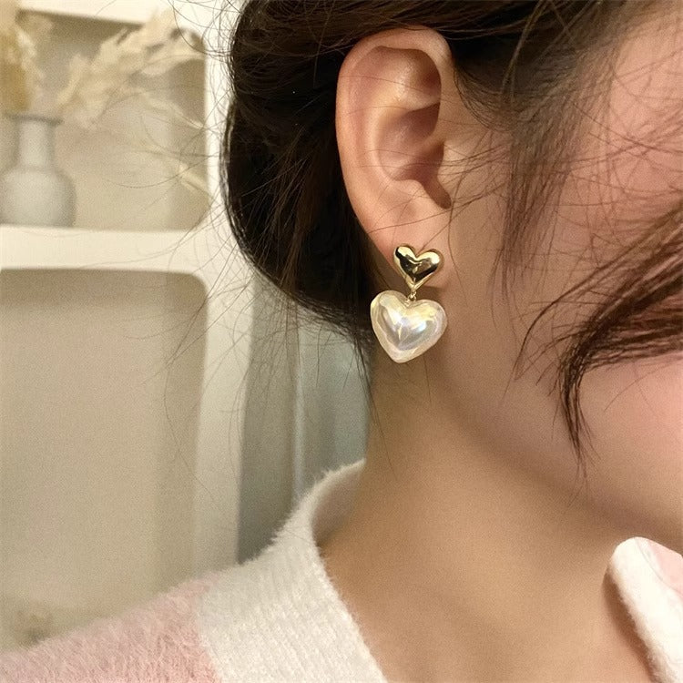 Double Heart Shape Stud Drop Earrings