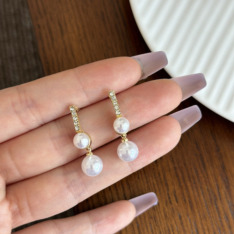 Rhinestone Pearl Tassel Earrings