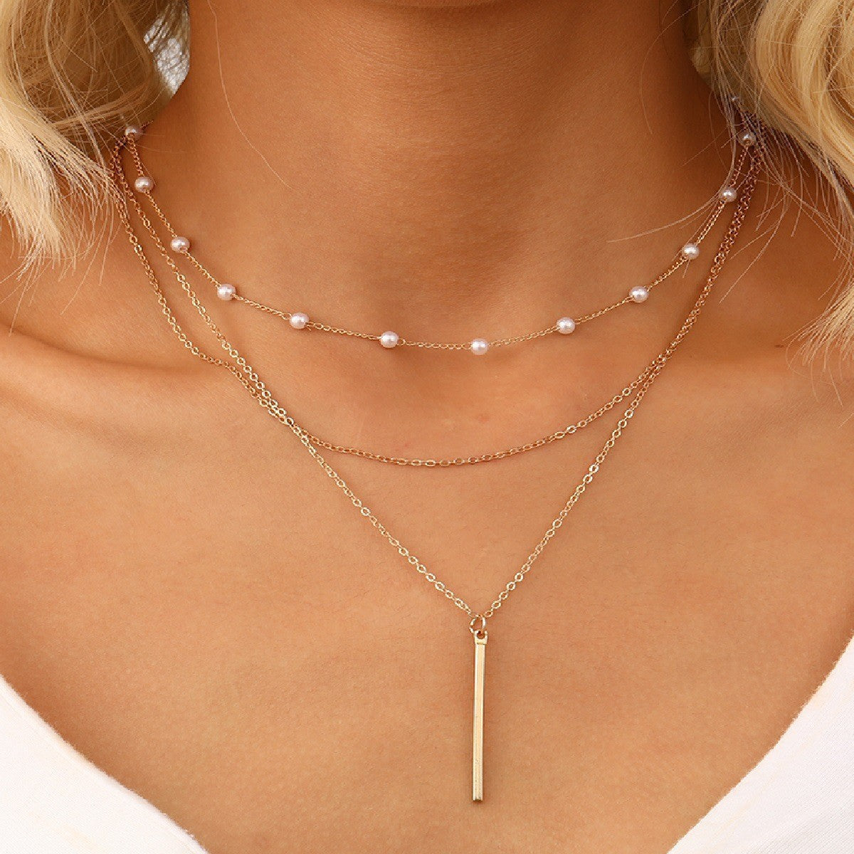 Pearl Pendant Multi-layer Necklace Stylish Women
