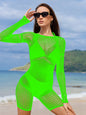 Sexy hip skirt, sexy underwear, one-piece hollowed-out tight-fitting perspective long-sleeved mesh coat w755