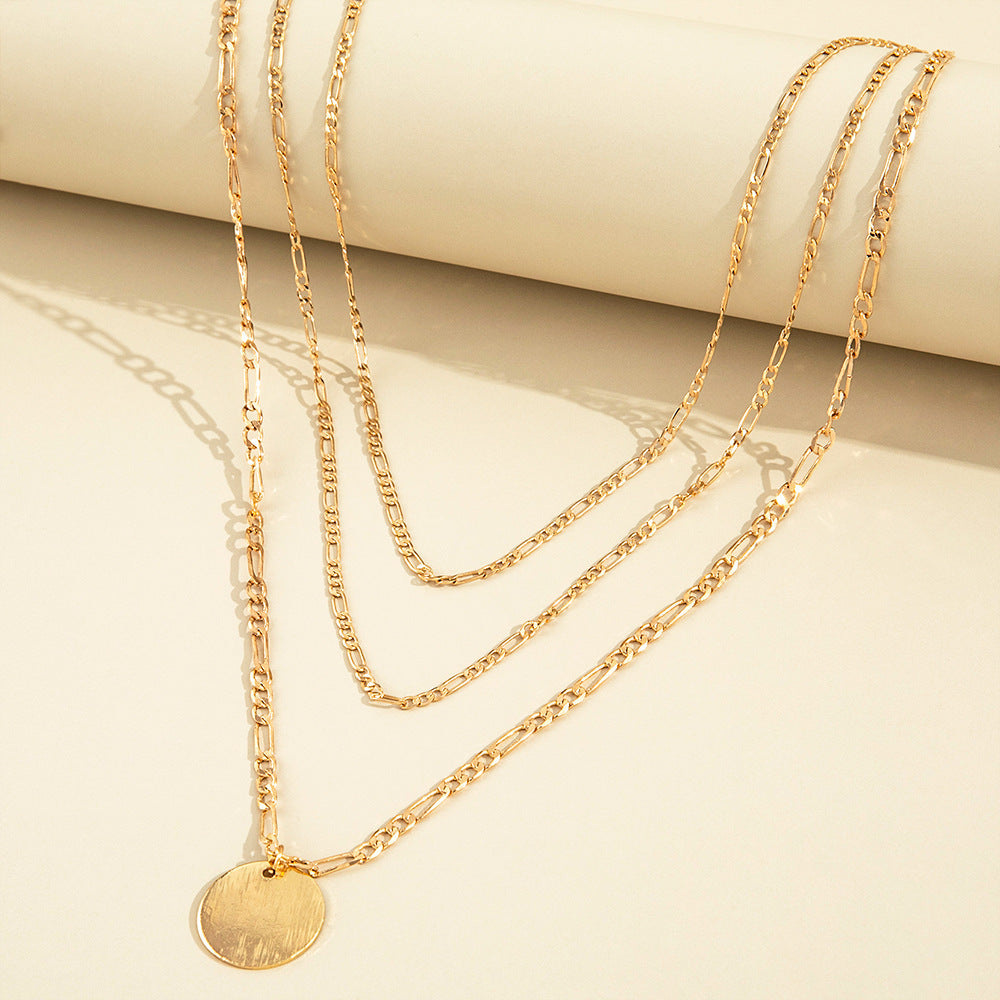 Vintage Layered Choker Necklace Geometric Round Pendant Necklace