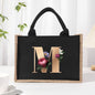Cotton and linen canvas tote bag, printed letter tote bag, portable light handbag, gift shopping bag