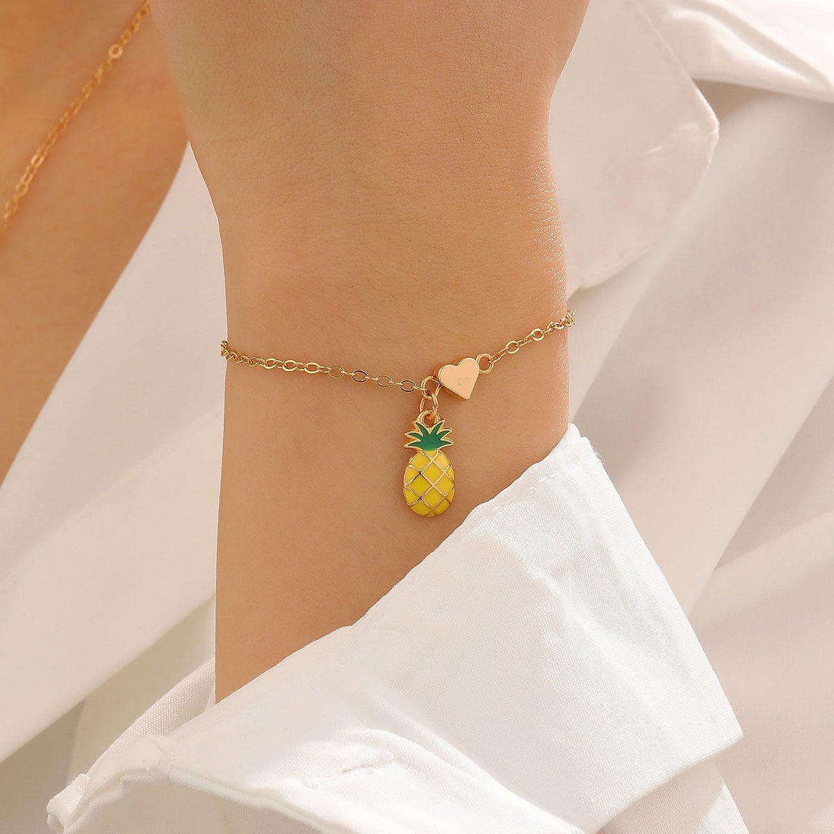Alloy Cherry Strawberry Apple Pineapple Fruit Bracelet Necklace Jewelry Set