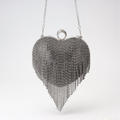 Fringed Rhinestone Bag, Birthday Party purse, Heart Shape Dinner Bag evening Clutch Purse Party, Prom Bag, Party Purse, Prom Bags Clutch, Wedding Purse Crossbody Chain