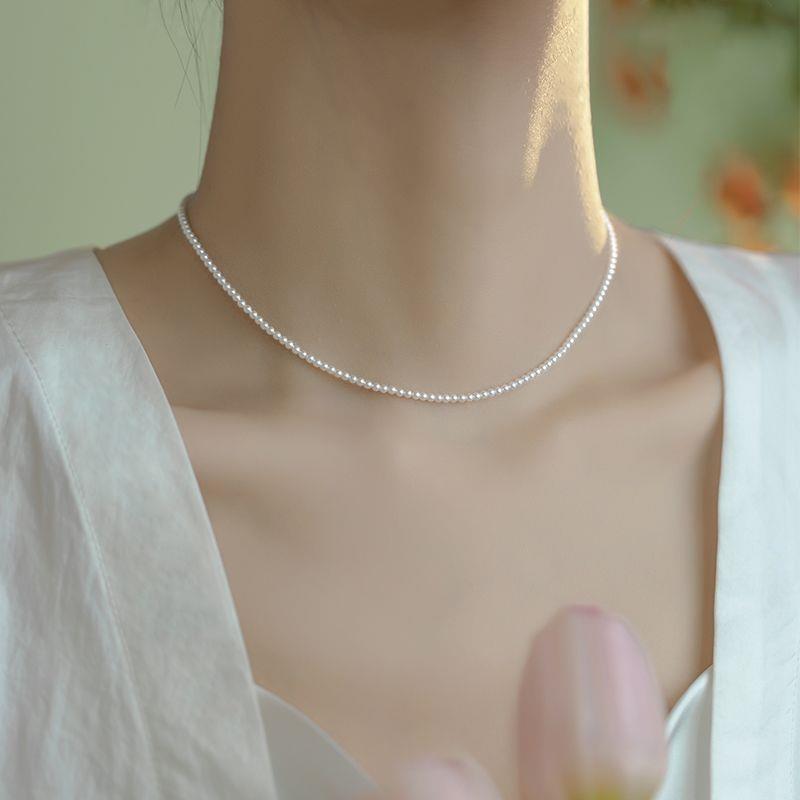 Round White Simulated Glass Pearl Necklace Strand