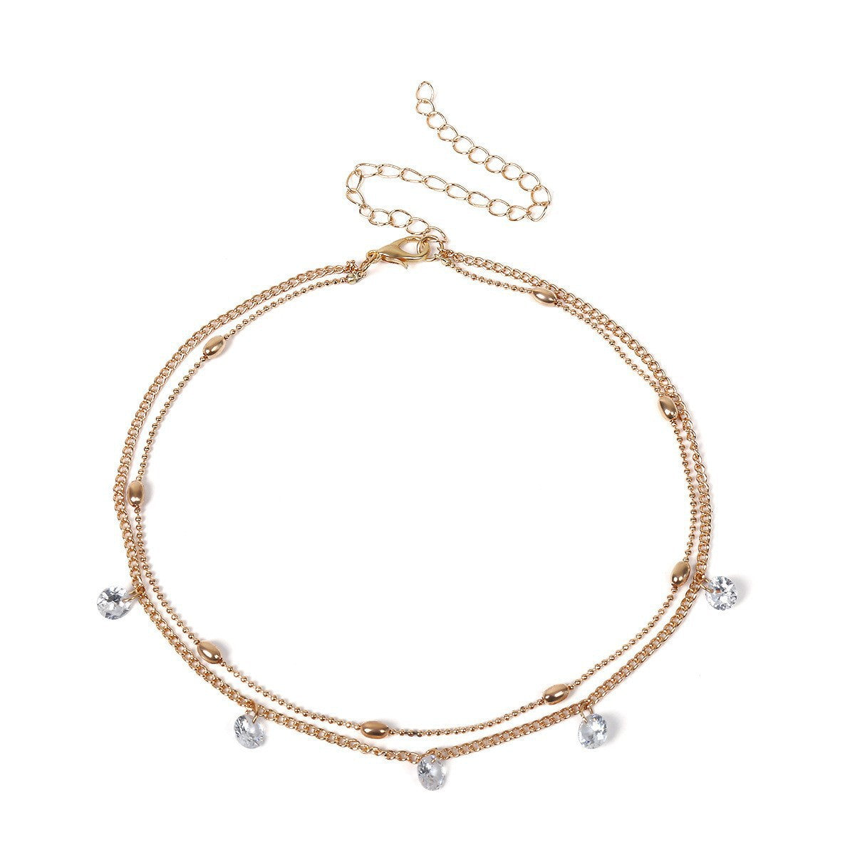 Double Layer Crystal Stone Tassel Necklace