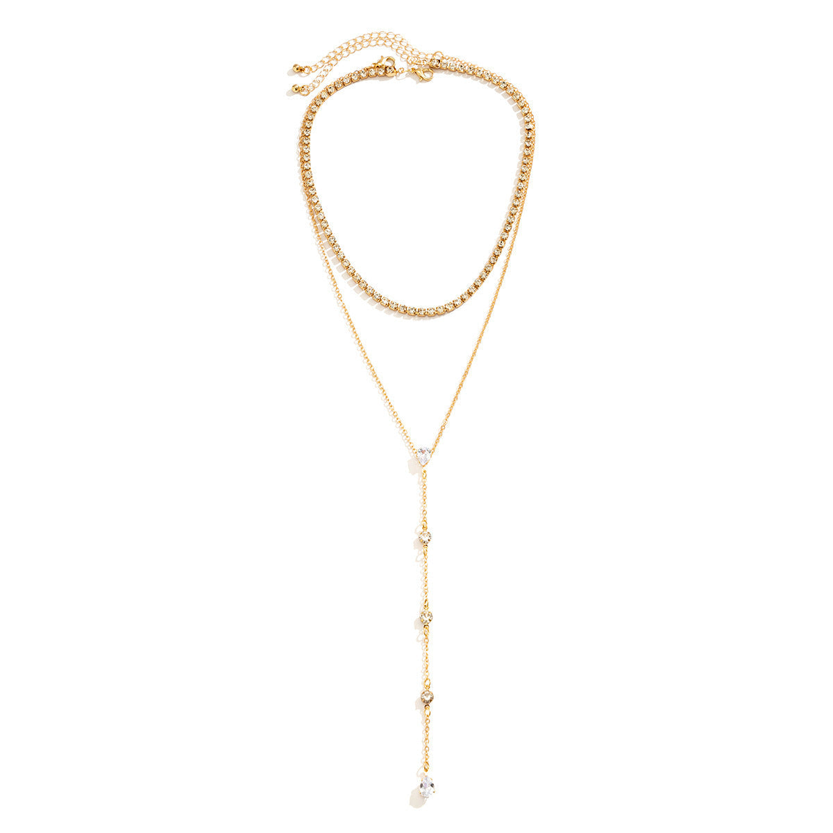 Double Layered Simple Pendant Necklace Long Tassel Zircon Charm Necklace