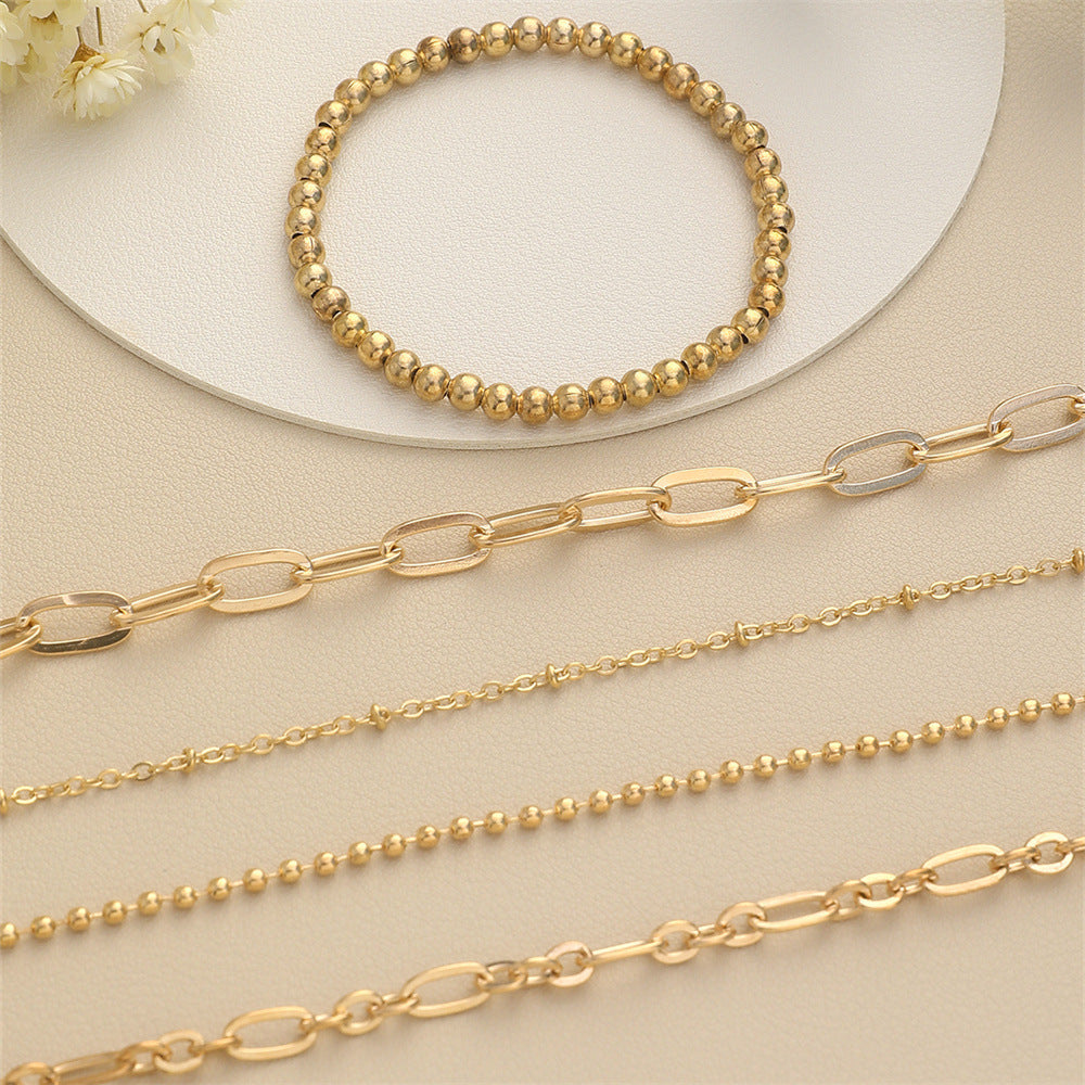 Metallic Beads Chain 5pcs Bracelet Set