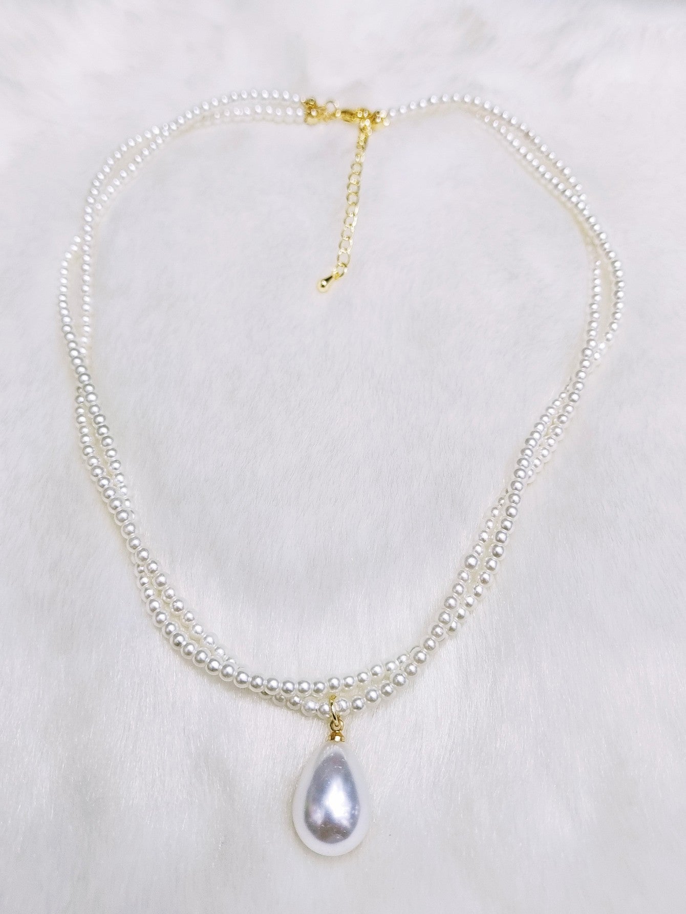 Double Layer Pearl Necklaces for Girl Water Drop Pearl Necklace