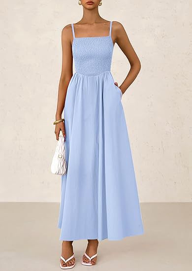 Women's Dress, Thin Shoulder Strap Pleated Vest, Suspender Pocket Dress