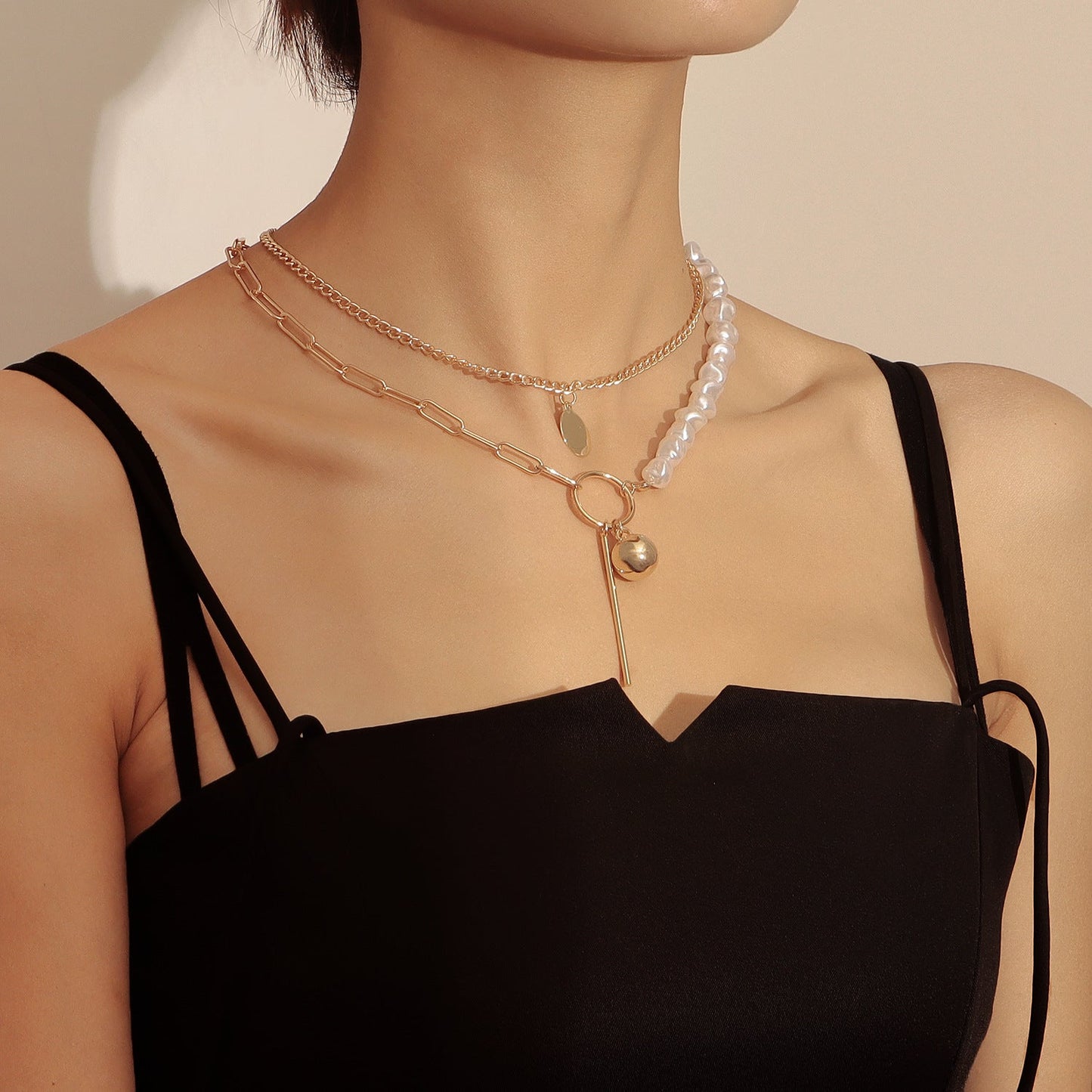 Vintage Baroque layer Chain Pearl Necklace