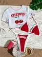 Women's Short Sleeve Slim Fit Two-Piece Swimsuit with Positioning Print Sexy Bikini Three-Piece Set