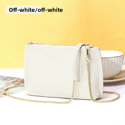 Genuine Leather simple shoulder bag women, stylish large capacity bag, tote purse double zipper, leather chain bag