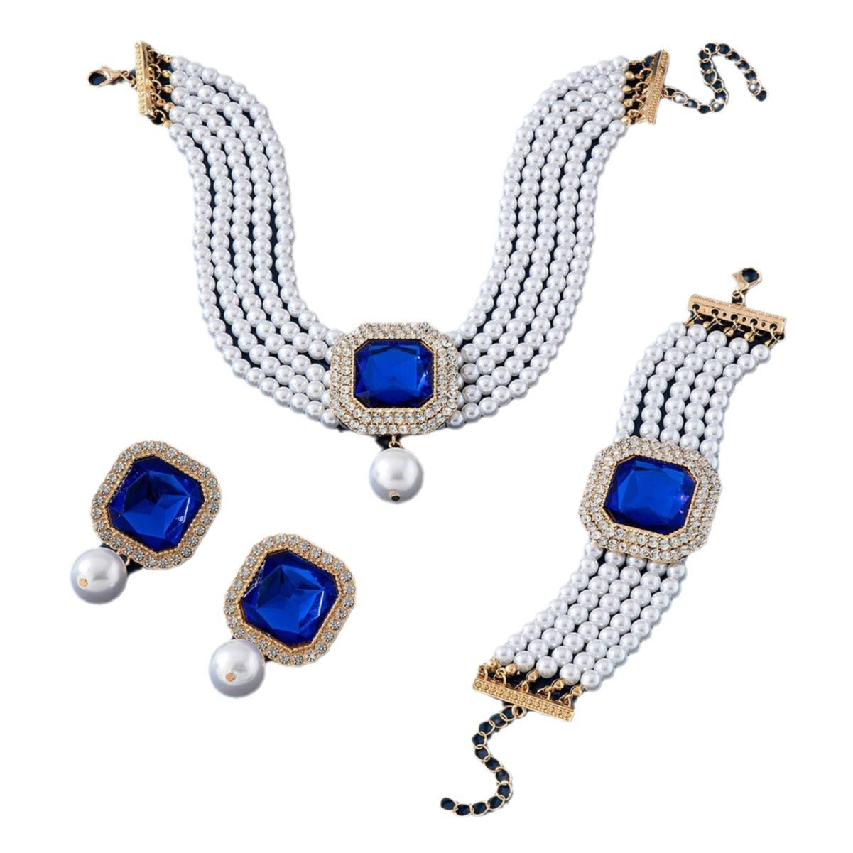 Luxury Exaggerated Bride Jewelry Women Imitation Pearl Necklace Earrings Set