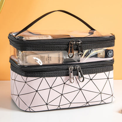 Multifunctional double-layer cosmetic bag, transparent storage bag, travel portable tote bag, large-capacity waterproof toilet bag