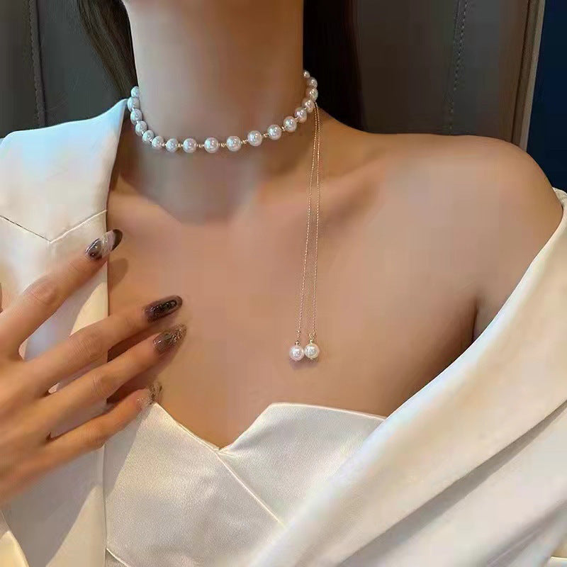 Pull Out Pearl Chain Choker Necklaces