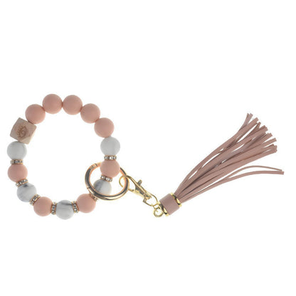PU Tassel Keychain Women's Bag charm Silicone Beaded Keychain Wristlet Key Ring Bracelet Cute Car Key Chain Holder for Women Girls
