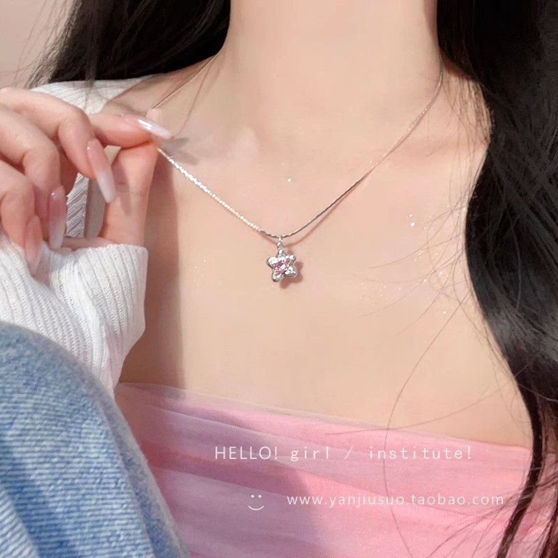 Pink Stone Flower Star Necklace