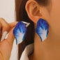 Vintage Irregular Pleated Petal Oil-Drop Earrings Enamel Geometric Jewelry