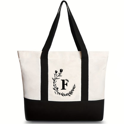 Canvas shoulder bag, large capacity letter print tote bag, women's fashion lightweight portable gift bag