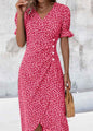 Slim-fit Women's Geometric Collage Bubble Sleeves Irregular hem Dress Sub Female Split Dress Summer Floral dress