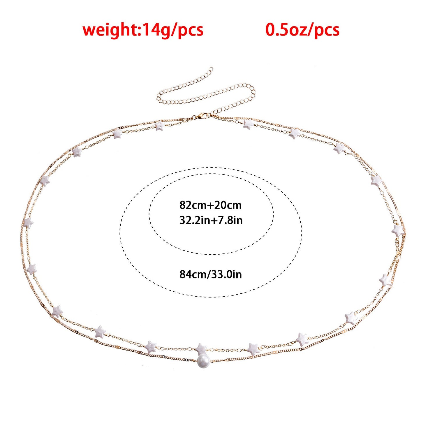 Hip Hop Metallic Pearl Star Layer Belly Waist Chain Jewelry