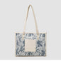 Square tote large capacity bag, women's winter tote bag, printed blue commuter fashion versatile portable shoulder bag