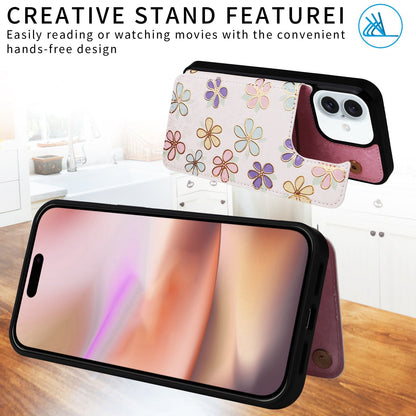 Card Holder Applicable to Apple 16 painted double buckle four-insert card wallet case 16pro max all-inclusive anti-drop case protective cover