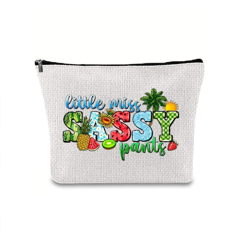 Linen printed cosmetic bag, cosmetic lipstick storage bag, small simple zipper evening clutch bag,
