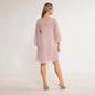 Spring V-Neck Solid Textured Long Sleeve Dress – Elegant French Style Midi for Women