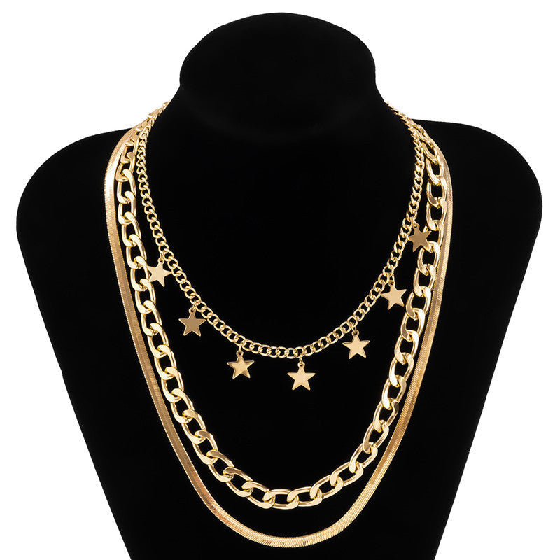 Star Charm Pendants Punk Handmade Multi Layer Chains Necklaces