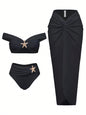 Starfish Three Piece Split Swimsuit Women's Bikini with Long Skirt