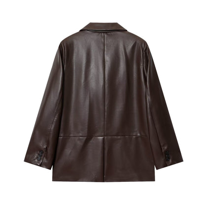 Women's Lapel Leather Blazer