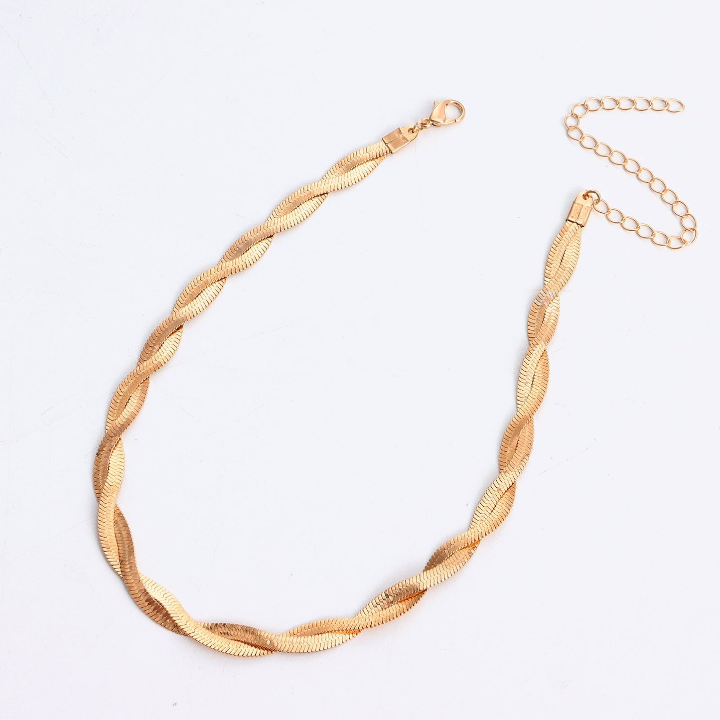 Twisted Double Layer Herringbone Chain Snake Choker Necklace