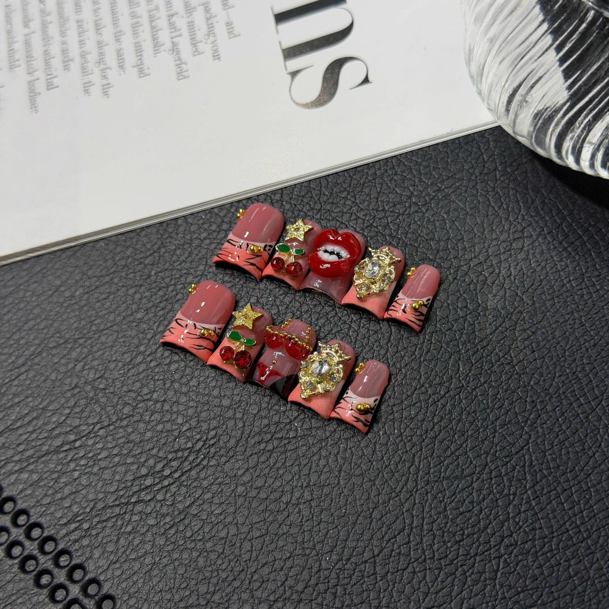 Original Sweet Cool Duck Beak Crimson Lips Cherry Handmade Press on Nails Wholesale