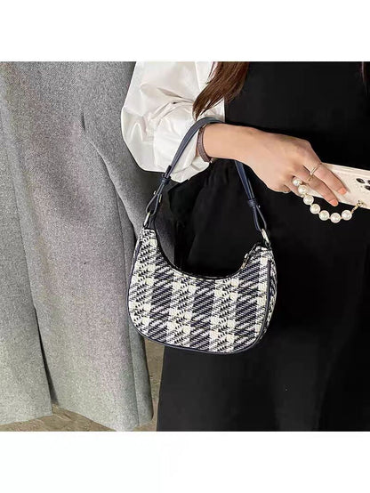 Designer women's bag summer, fashionable versatile plaid hobo bag small, crescent shoulder handbag, small shoulder purse for women