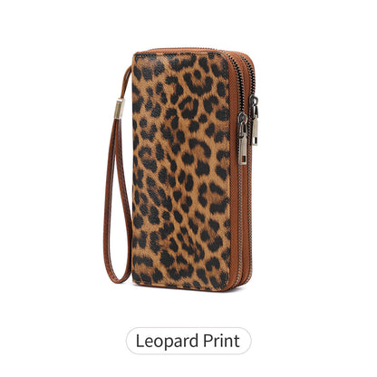 RFID anti-theft brush, women's long wallet, retro cow pattern organ card bag, large capacity clutch bag.