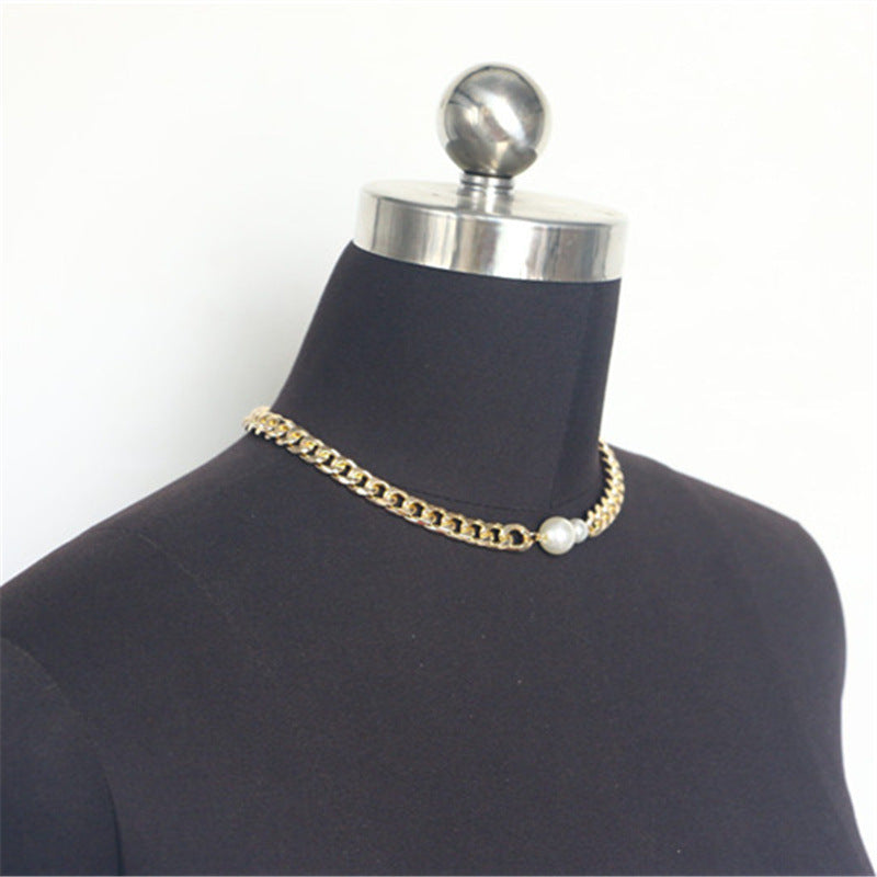 Punk Link Chain Necklace Classic White Baroque Pearl