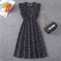 Polka Dot Chiffon Skirt Loose Versatile Temperament Medium Skirt Dot Print Butterfly Sleeve Ruffles dress