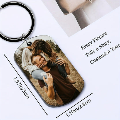 Stainless Steel Necklace Men and Women Personalized Custom Keychain with Pictures - Double Sided Engraving Photo Text Customized Key Chains for Men Boyfriend