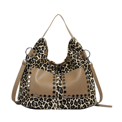 Ladies leopard print large capacity tote bag, vintage hobo bag casual, shoulder bag with crossbody strap, bag shoulder bag women