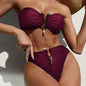 Solid Color Bandeau Bikini Sexy Two Piece Swimsuit Women's Bikini Swimwear
