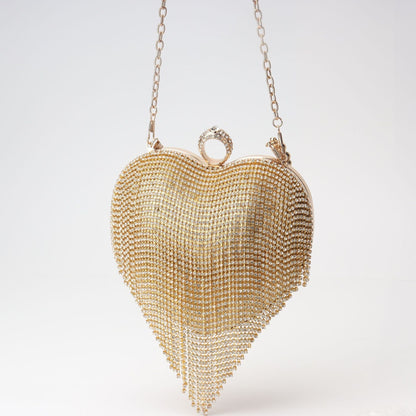 Fringed Rhinestone Bag, Birthday Party purse, Heart Shape Dinner Bag evening Clutch Purse Party, Prom Bag