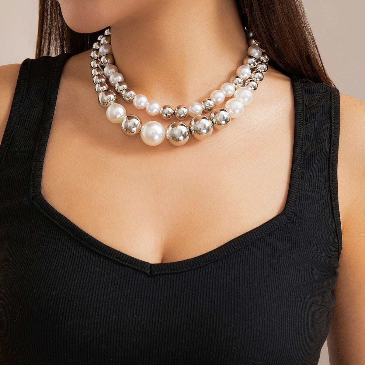 Hip-hop Punk Large Beads Short Necklace Women CCB Beads