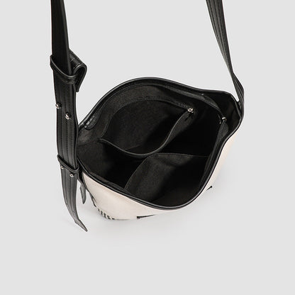 Canvas Splicing Large Capacity Bucket Bag, Wide Shoulder Strap Fashion hobo bag for women, Versatile Striped Shoulder Bag