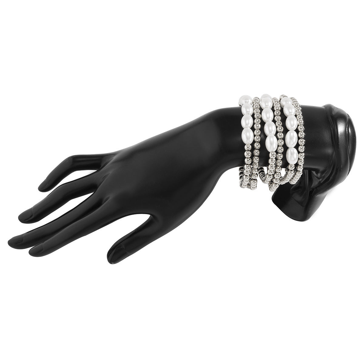 Imitation Pearl Metallic Bead Bracelet Set