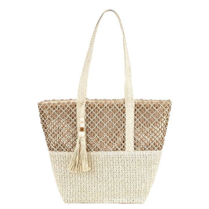 Minimalist Large Straw Shoulder Bag – Paper Rope Woven Tote, Casual Phoenix Eye Beach Purse