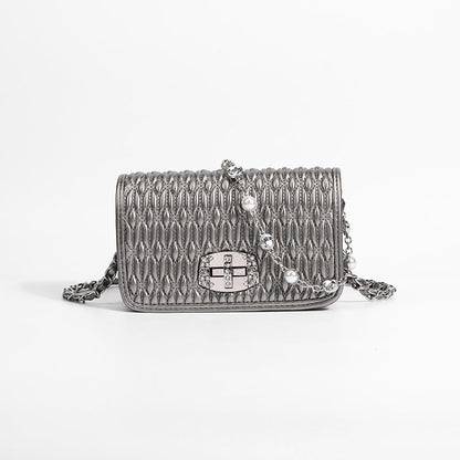 Simple female bag trendy embroidery purse with diamond chain single shoulder purse crossbody