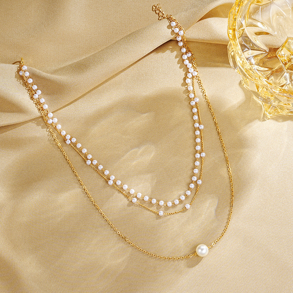 Pearl Pendant Multi-layer Necklace Stylish Women