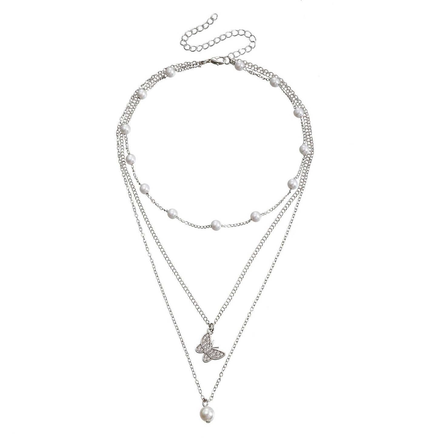 Rhinestone Multilayer butterfly Choker Chain Necklace
